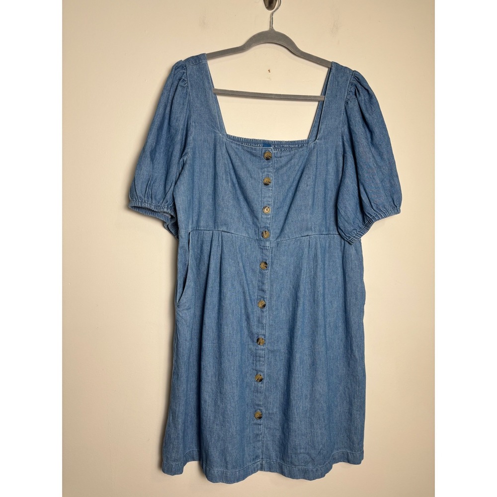 Old Navy Womens Denim Maternity Dress XL Cottage Smocked Puff Sleeve Cowgirl